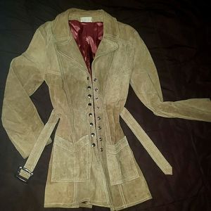 Camel Suede Belted Coat